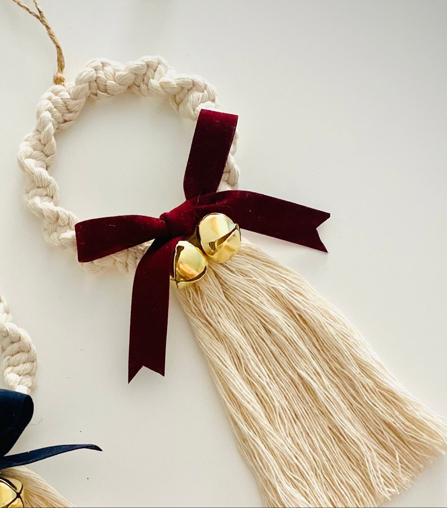 Macrame Christmas Ornament Pack with Velvet Bow