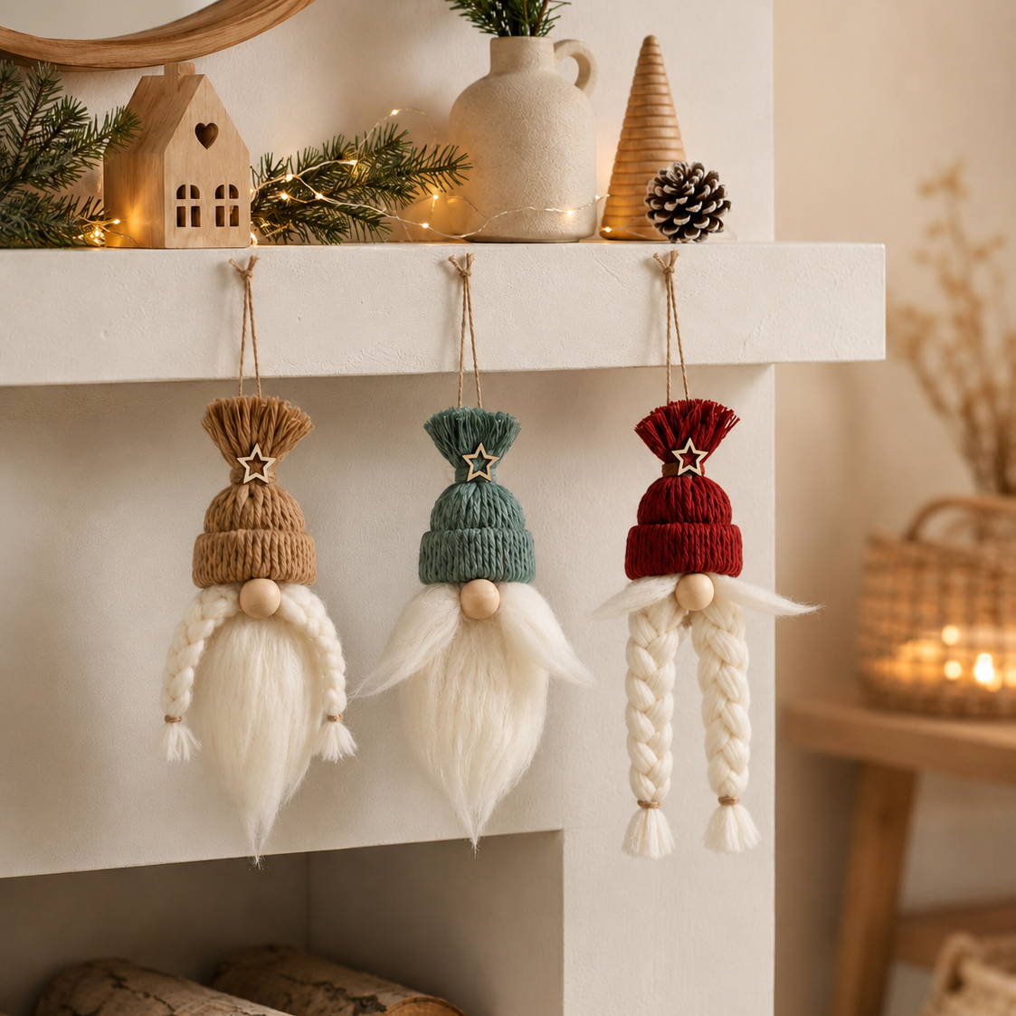 Decoración navideña boho con gnomos hechos a mano