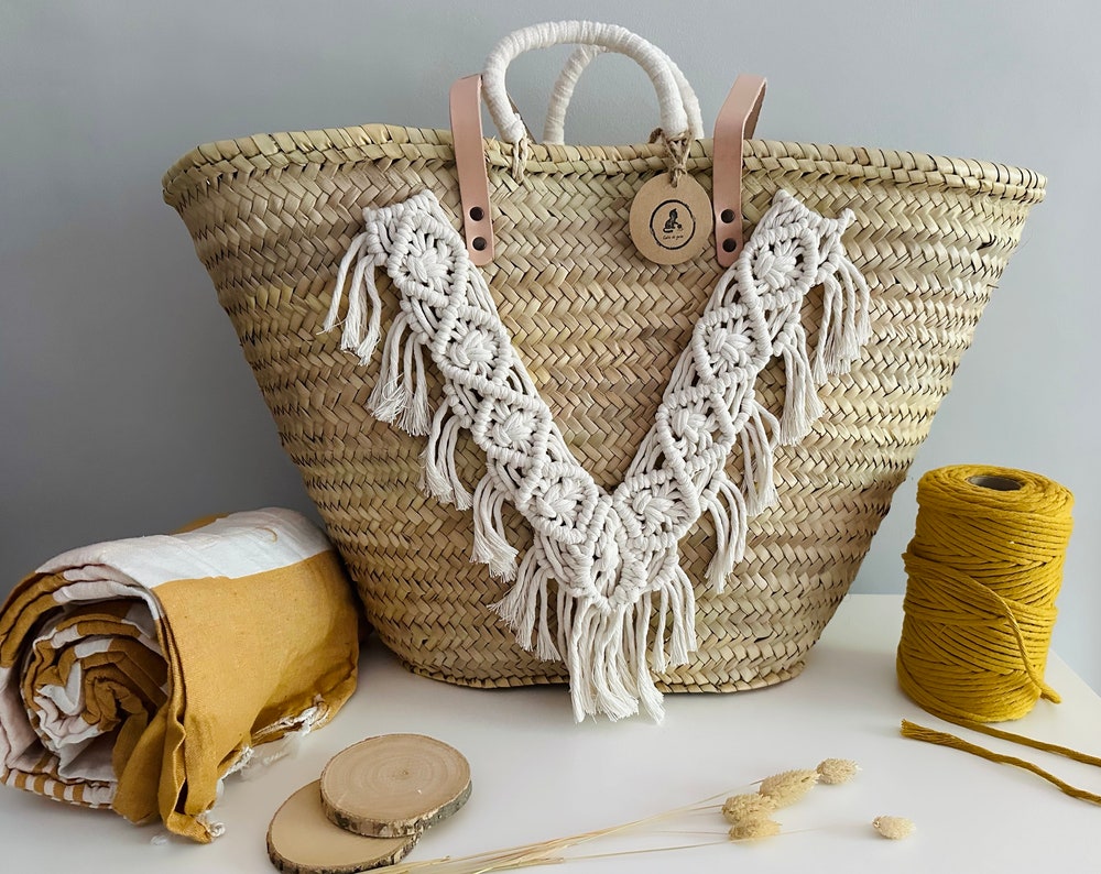 Boho wicker beach bag