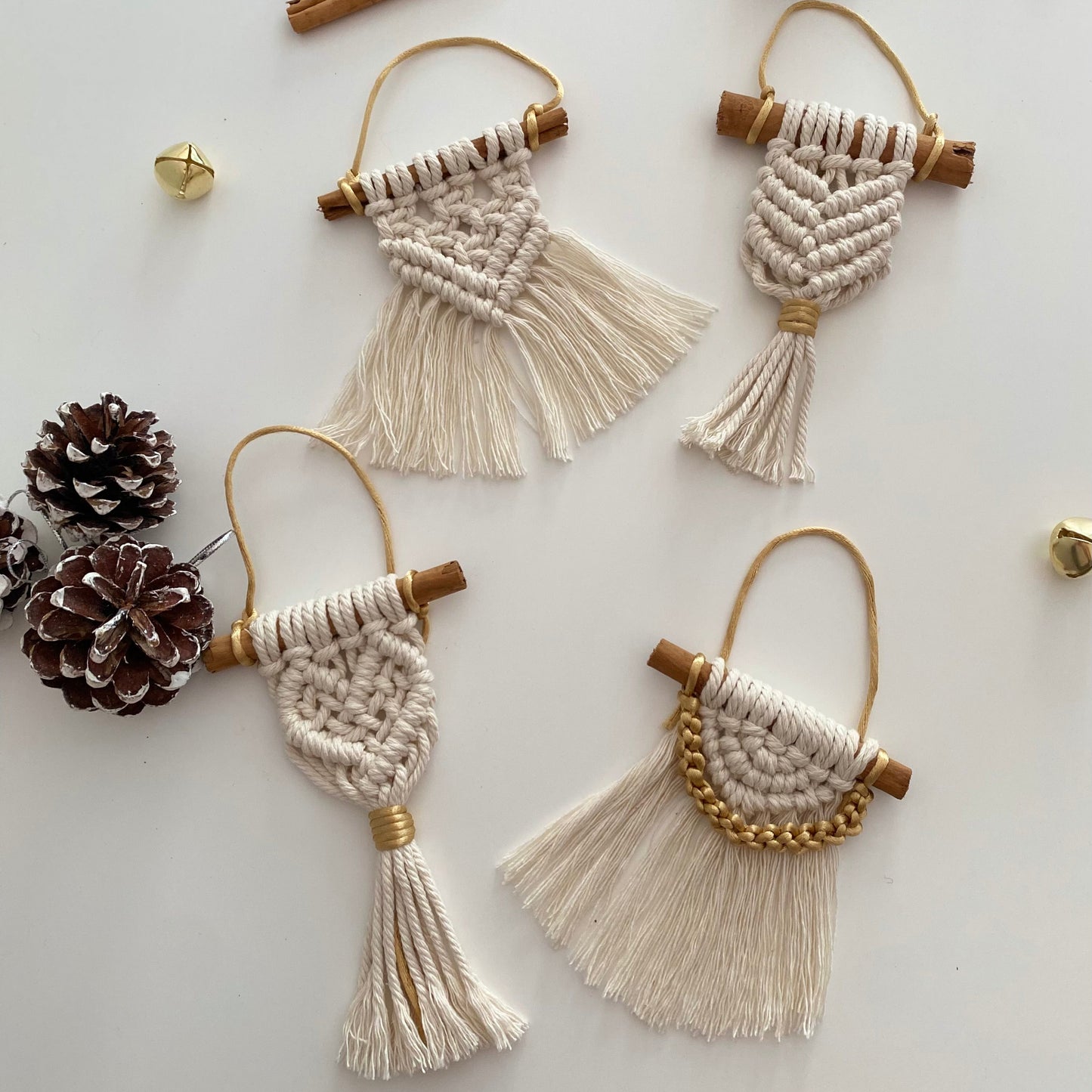Macrame and cinnamon Christmas ornament pack