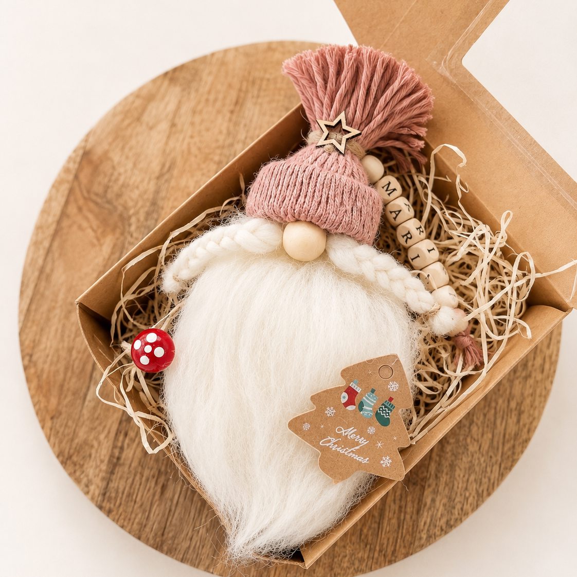 Gnomo personalizado de Navidad con barba y bigotes trenzados