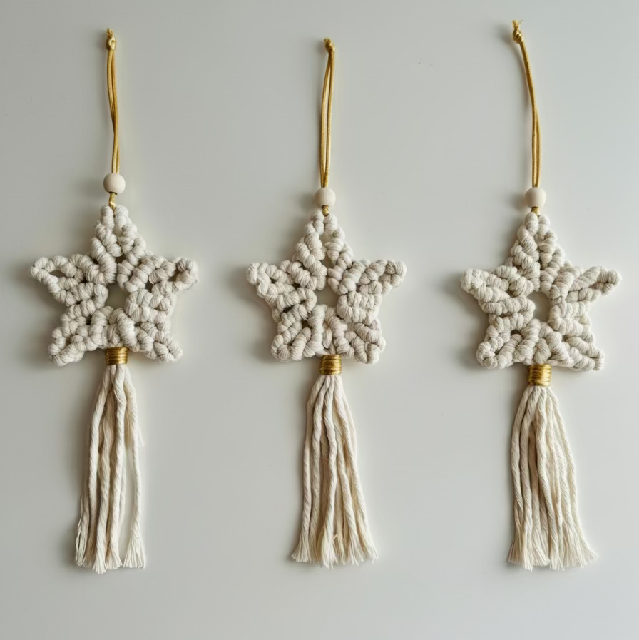Christmas ornament pack consisting of three macrame stars