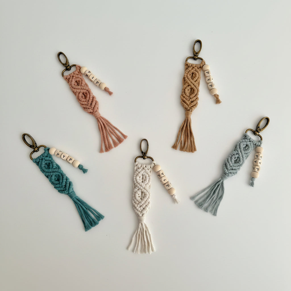 Llavero de Macramé Personalizado para Invitados | Detalle Artesanal para Bodas, Bautizos y Comuniones