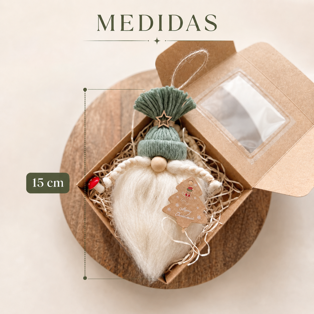 Gnomo de Navidad personalizado de 15 cm de largo