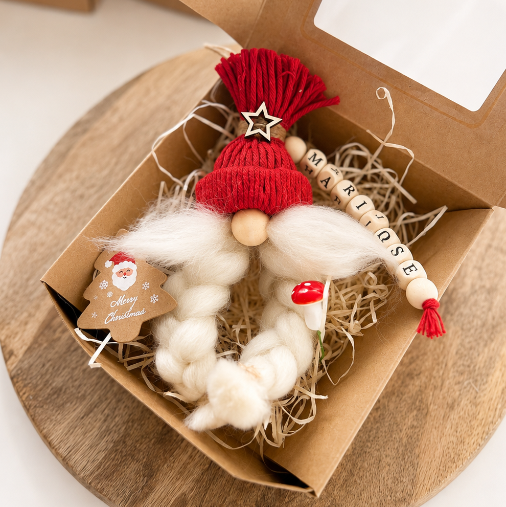 Gnomo personalizado de Navidad con dos trenzas