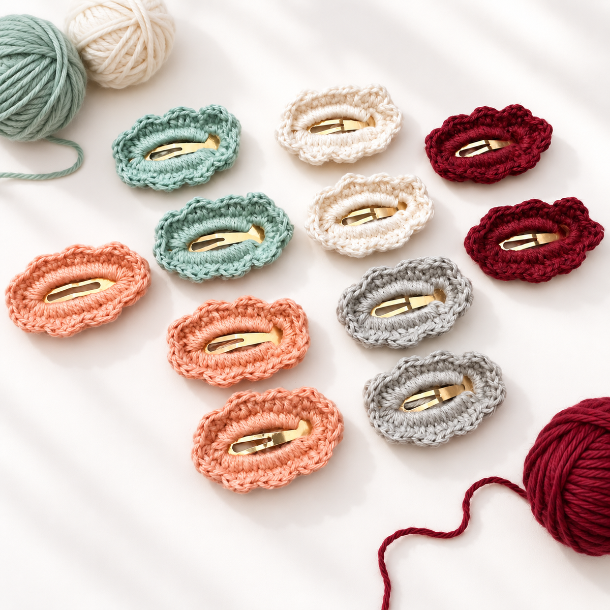 Horquillas de crochet hechas a mano en varios colores