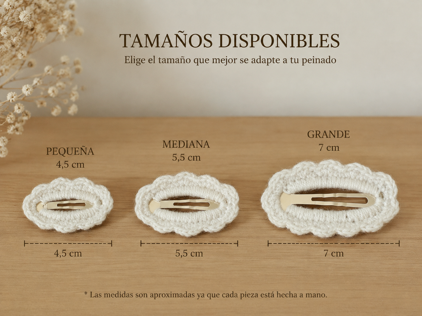 Tamaños de horquillas de crochet 4,5 5,5 y 7 cm