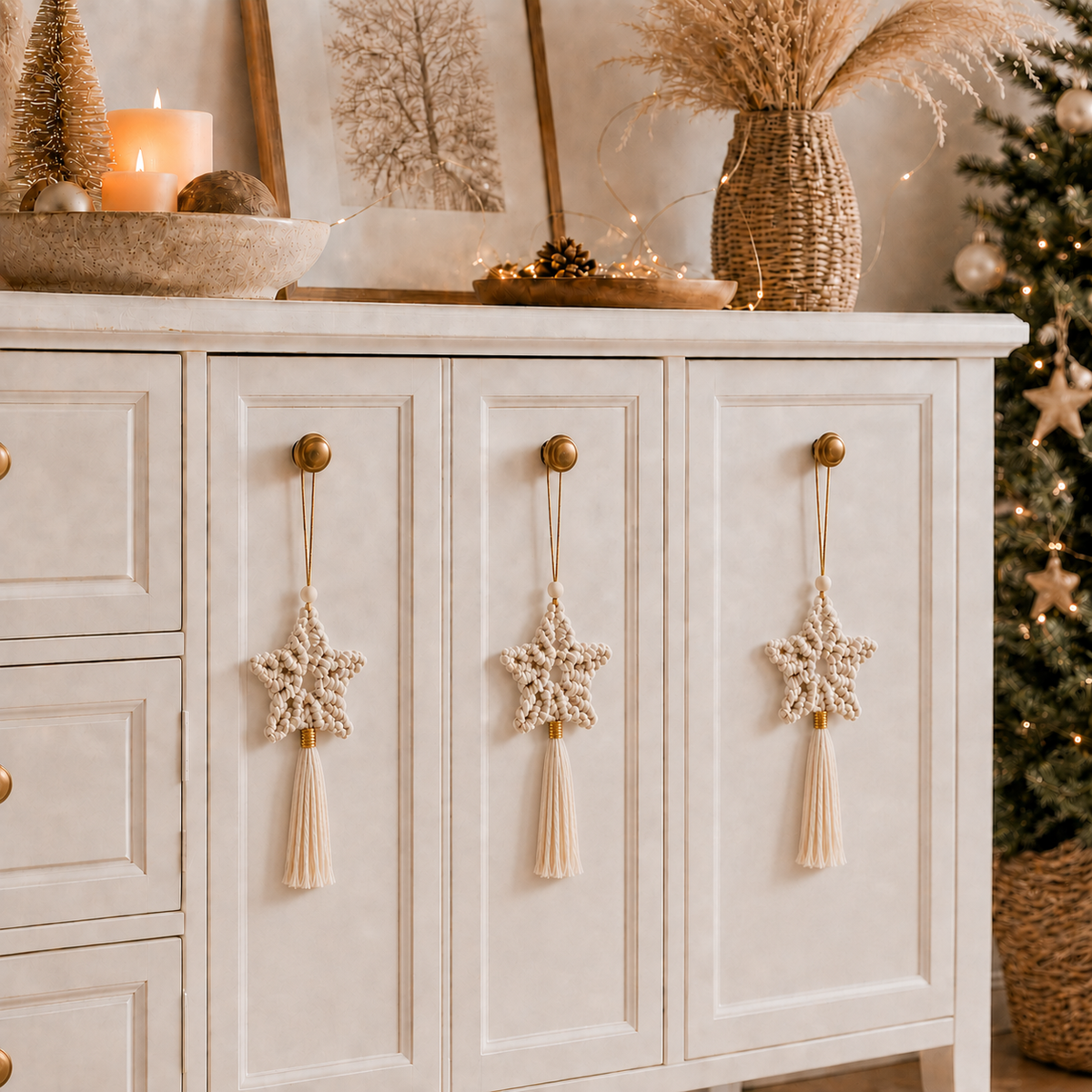 Adornos de estrella de macramé en decoración
