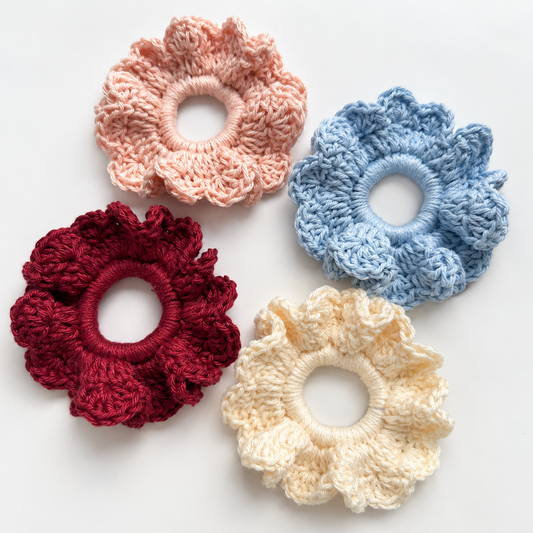 Coleteros scrunchie de crochet para niña hechos a mano en varios colores