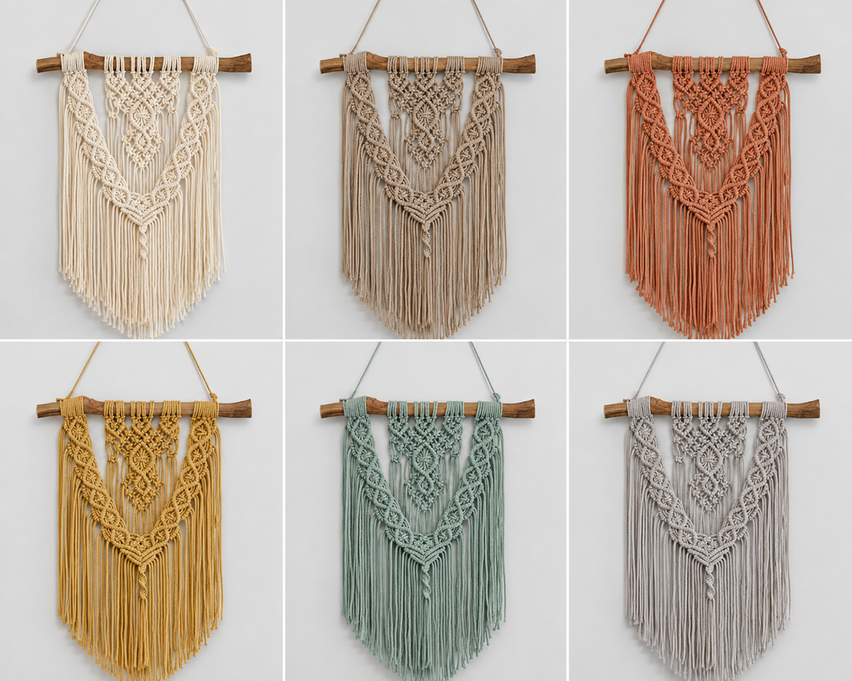Tapiz de macramé boho disponible en seis colores