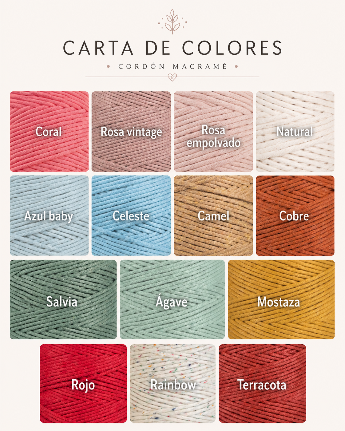 Carta de colores para diadema fina de macramé para niña