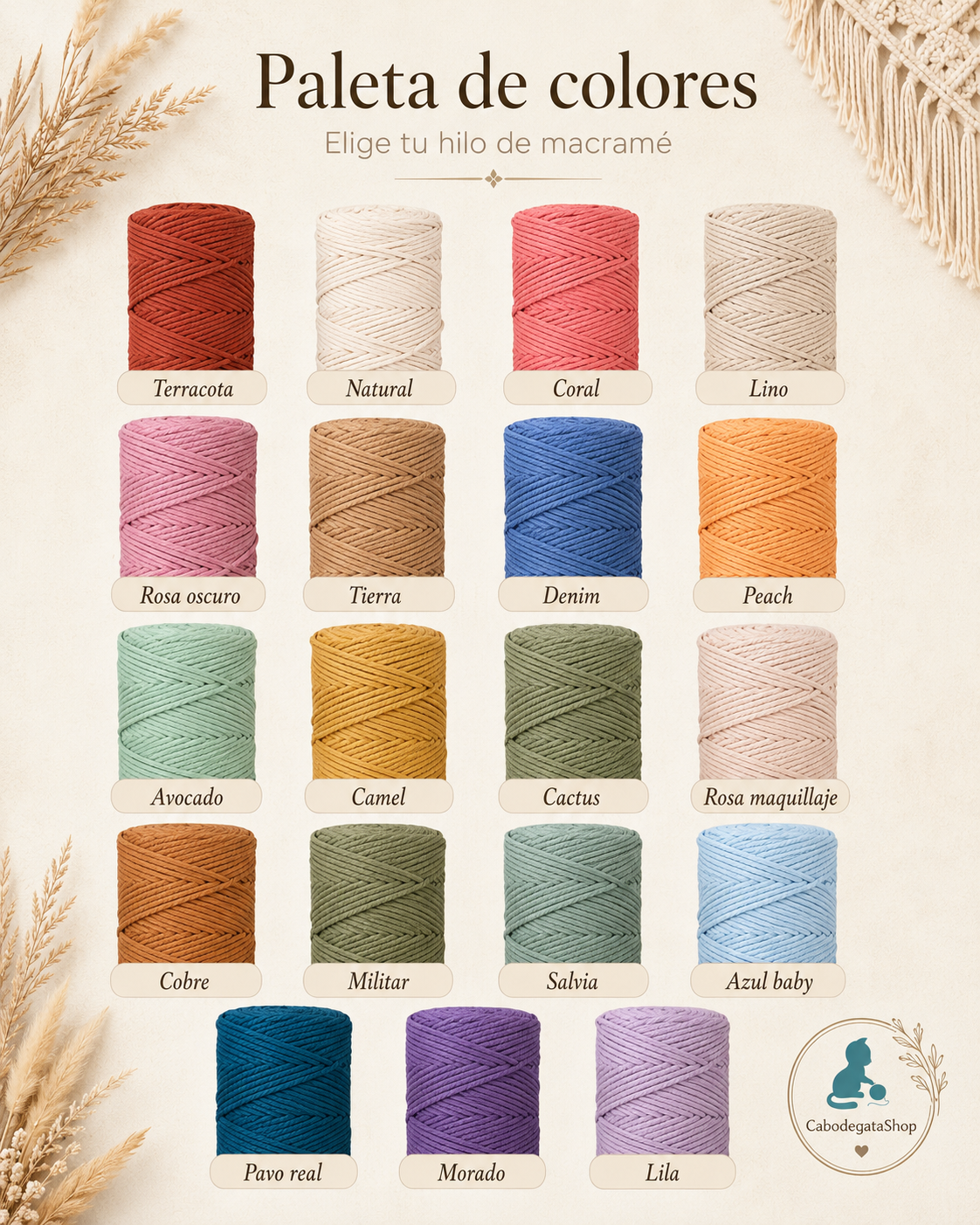 Carta de colores de macramé para personalizar