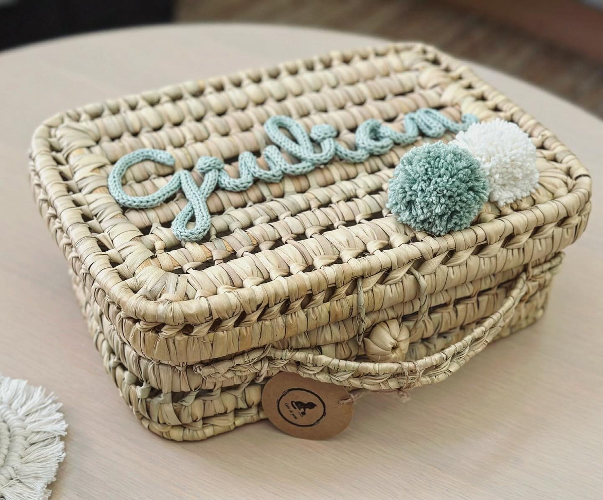 Maleta infantil de palma tumbada personalizada con nombre Giulian
