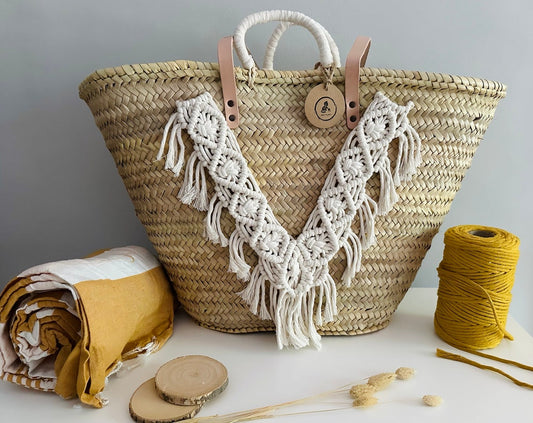 Boho wicker beach bag