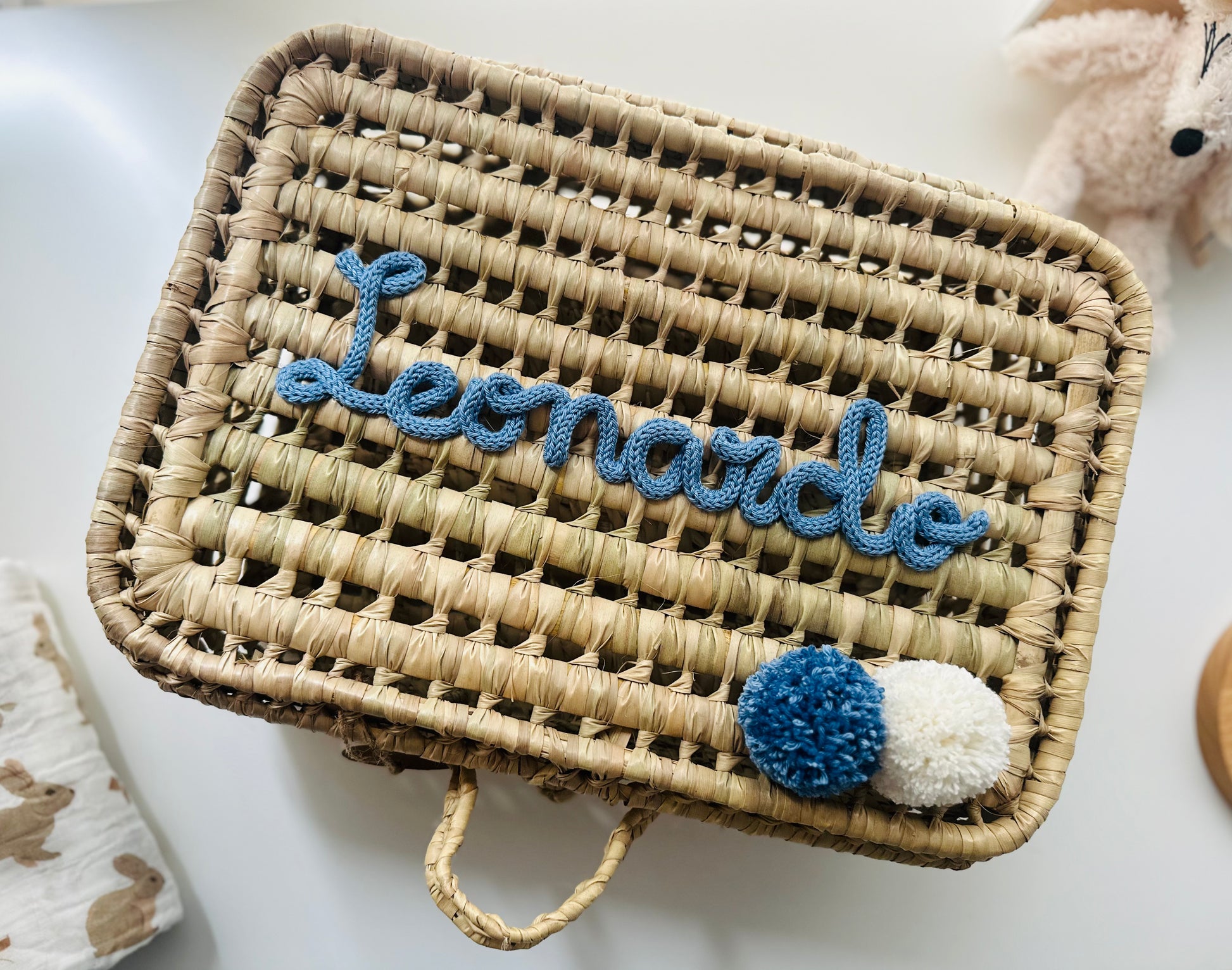 Maleta infantil personalizada con nombre Leonardo en azul