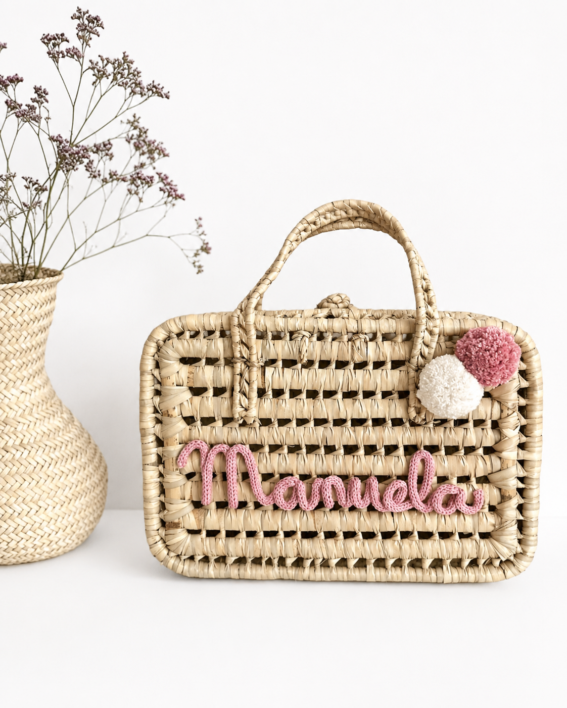Maleta infantil personalizada con nombre Manuela en rosa