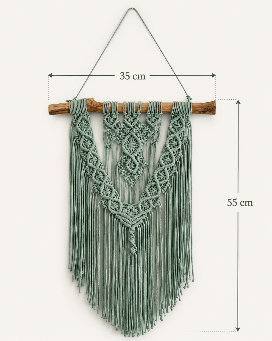 Medidas del tapiz de macramé boho 35 x 55 cm