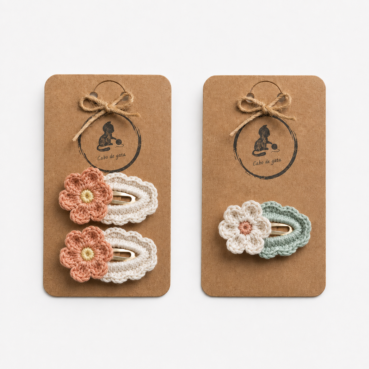 Pack de dos horquillas y una horquilla de crochet con flor hechas a mano
