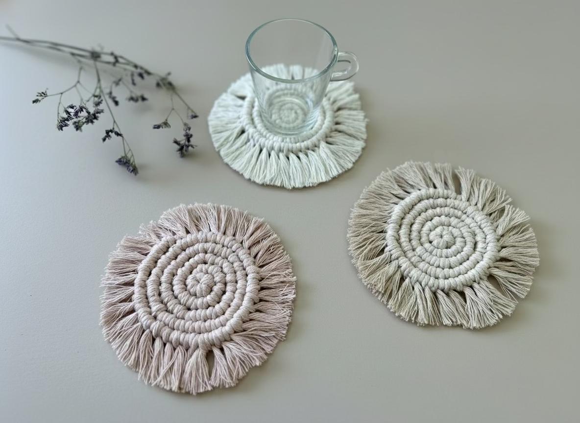 Posavasos redondo con flecos de macramé, posavasos tejidos, elegantes y originales de algodón suave,
