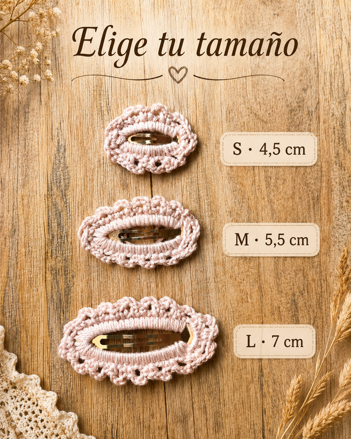 Tamaños de horquillas de crochet 4,5 5,5 y 7 cm