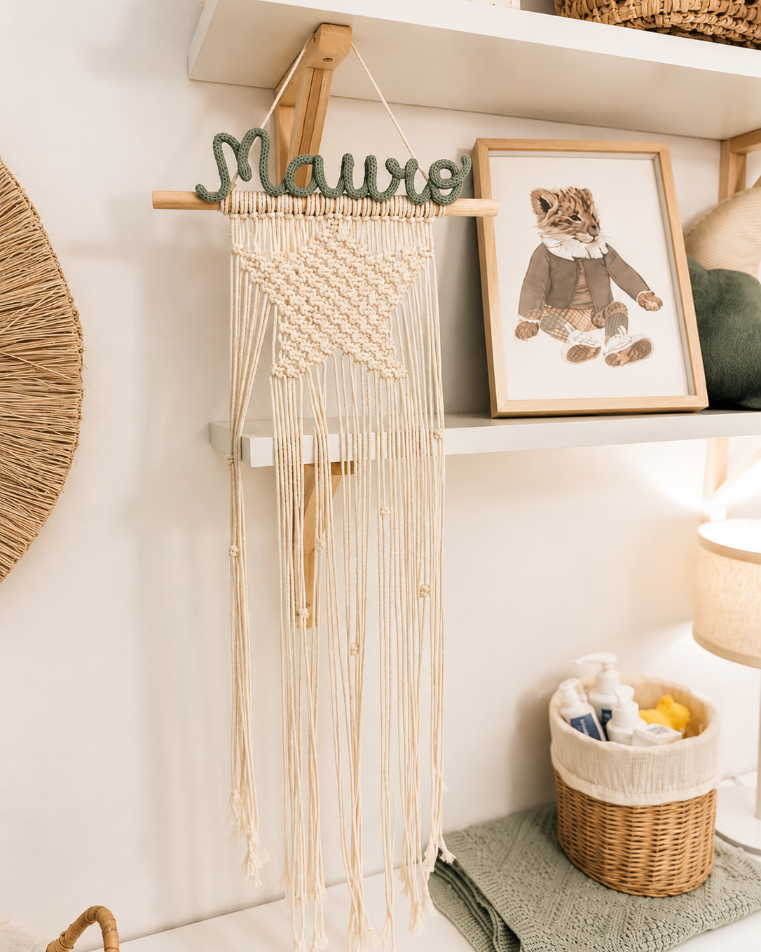 Tapiz infantil de macramé con estrella y nombre personalizado Mauro
